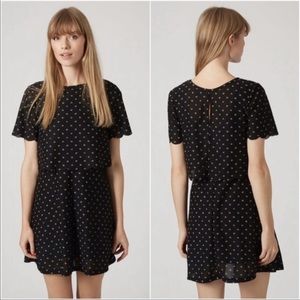Topshop Black Daisy Print Scalloped Layered Dress